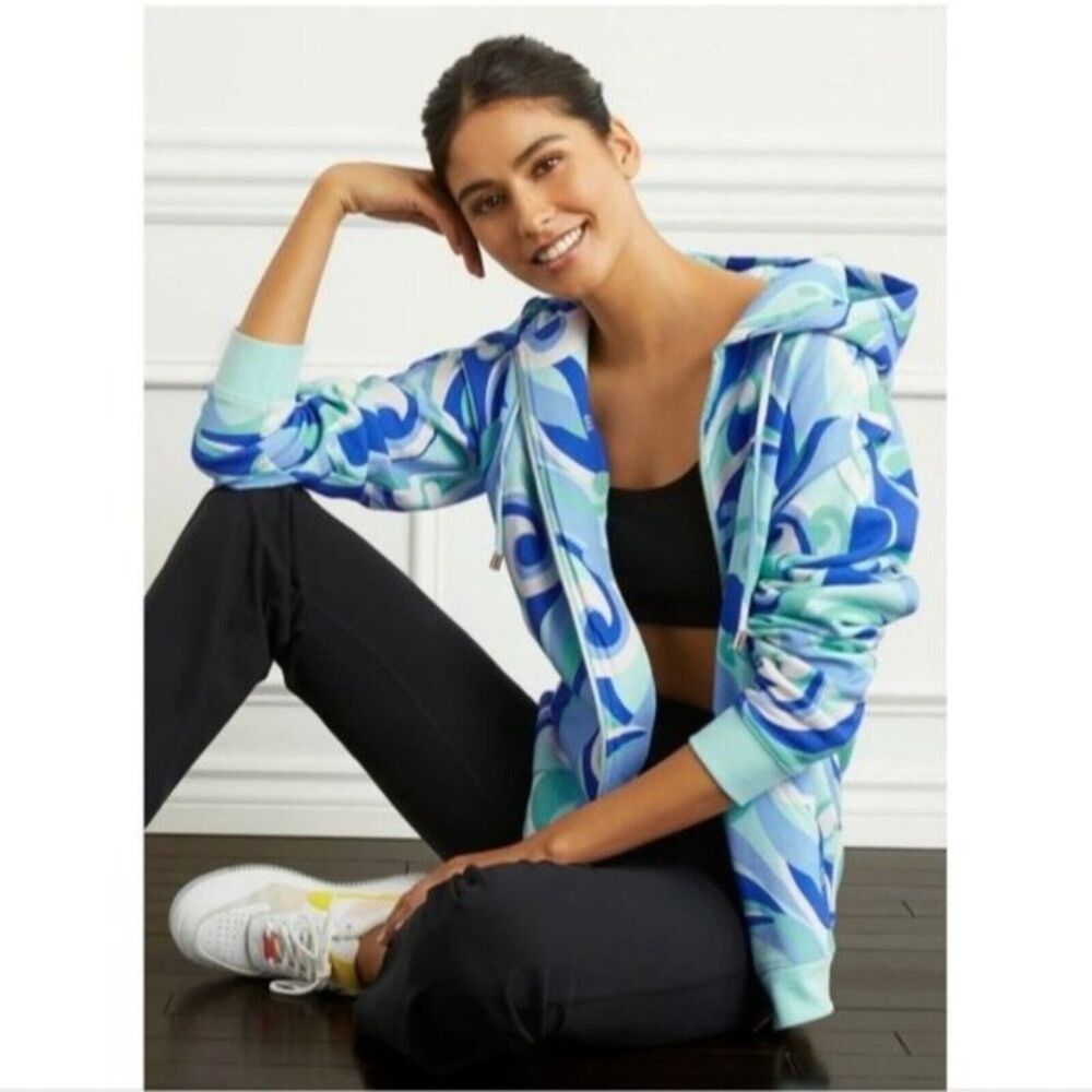 Hill House‎ Allie Zip-Up Hooded Fleece Jacket in Ocean Kaleidoscope Size Small